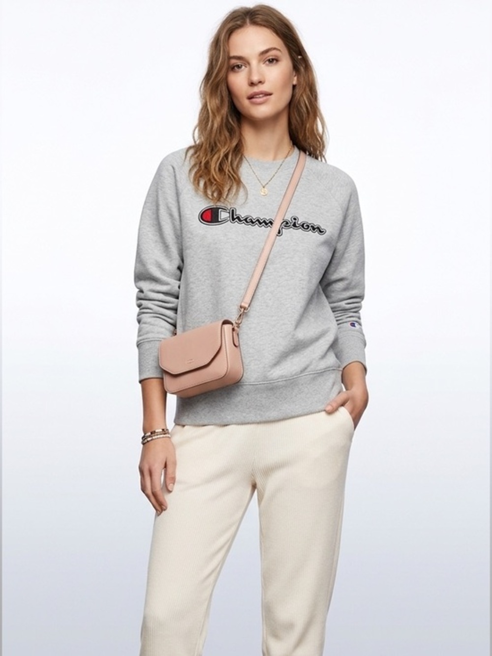 Champion Heather Gray Pullover Crewneck Sweatshirt  Size Large Cotton